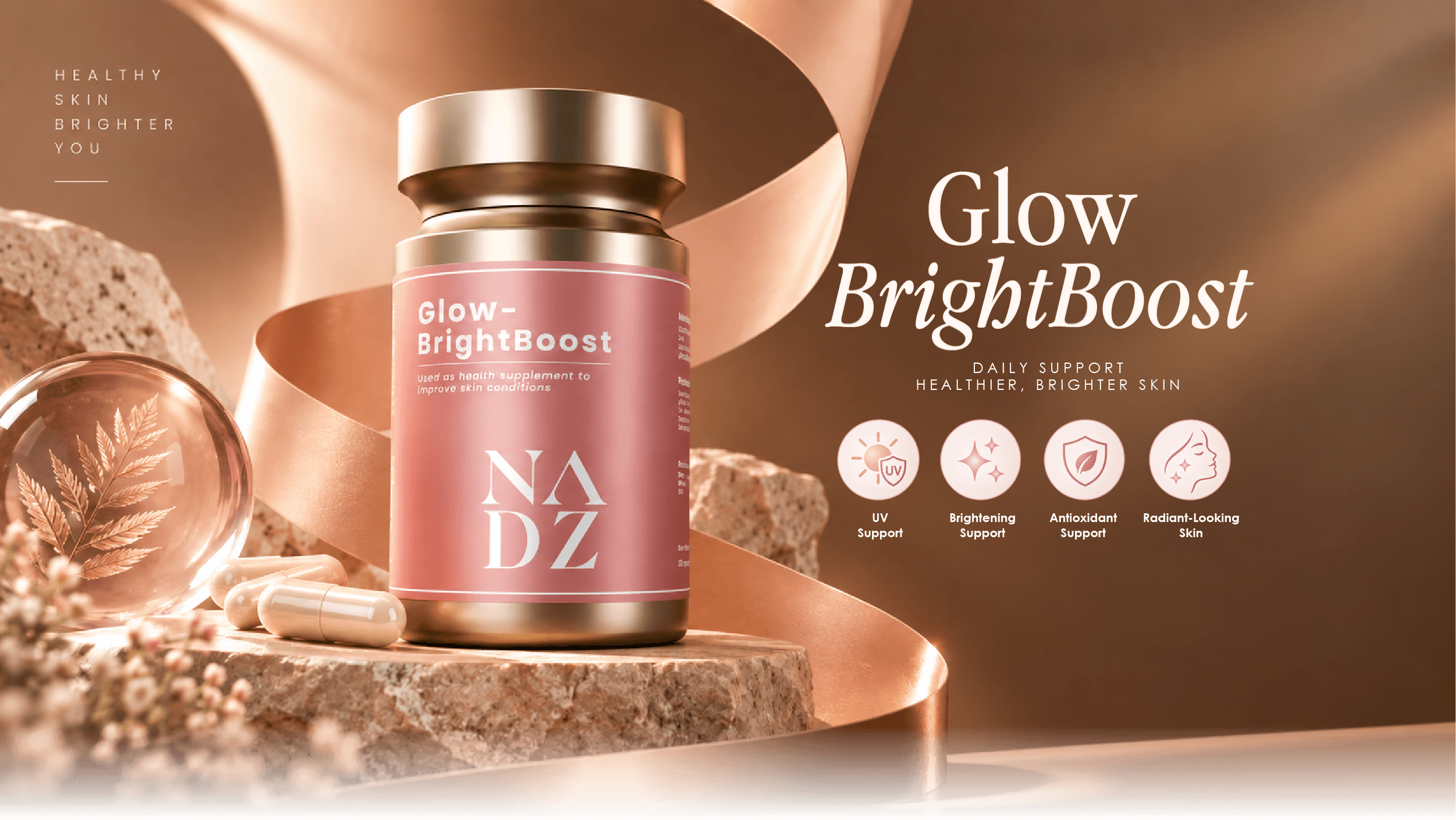 Glow BrightBoost NADZ. Daily support for healthier, brighter skin.
