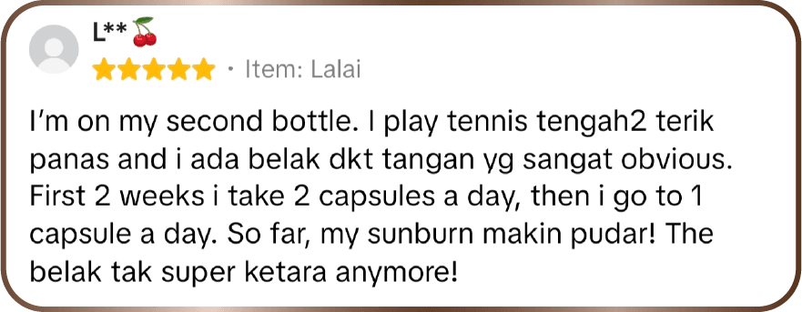 Ulasan pelanggan pada botol kedua selepas aktiviti luar.